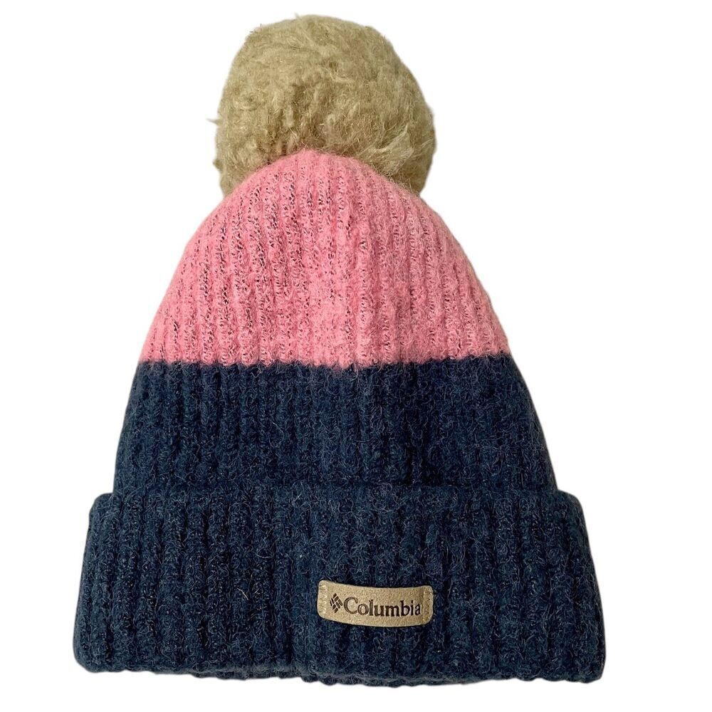 Columbia Kids Pom Pom Beanie Stocking Cap Hat Pink Gray Winter Warm Outd…